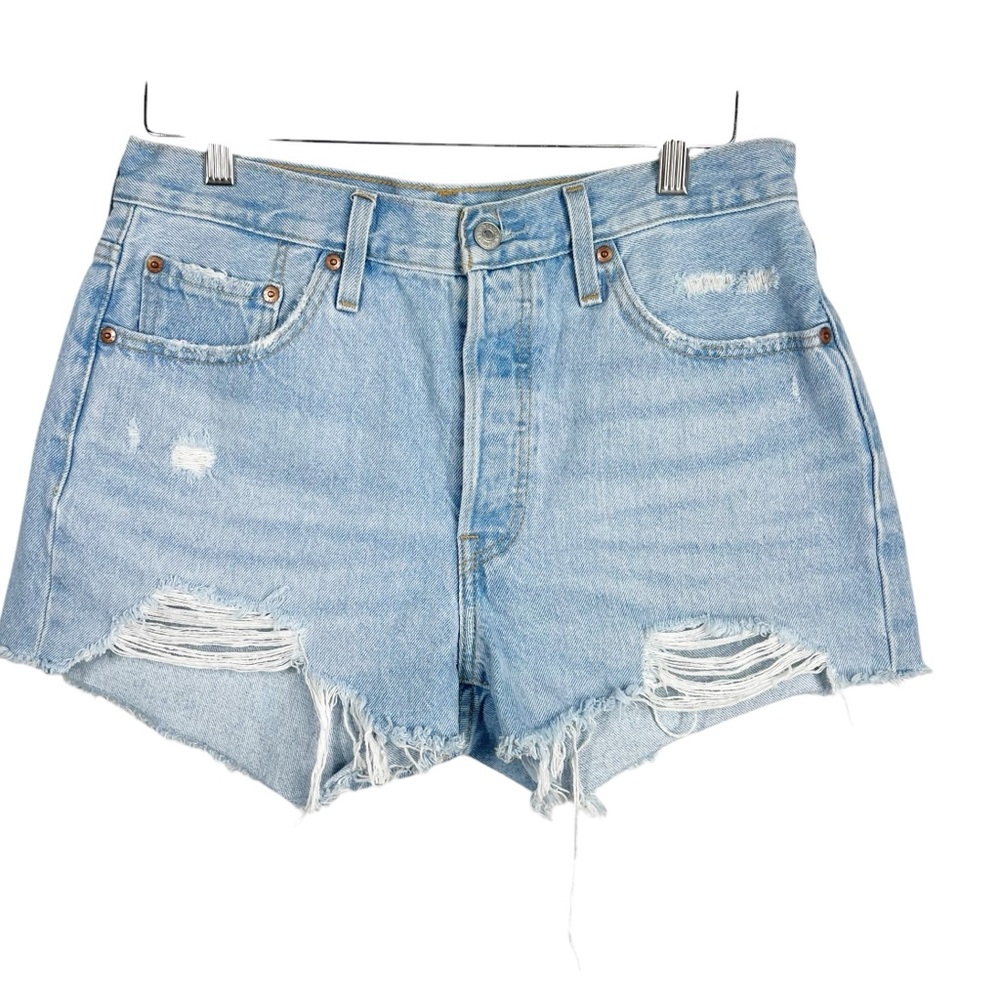 LEVI'S 501 Lightwash Blue Denim Button Fly Cut Off Jean Shorts 29